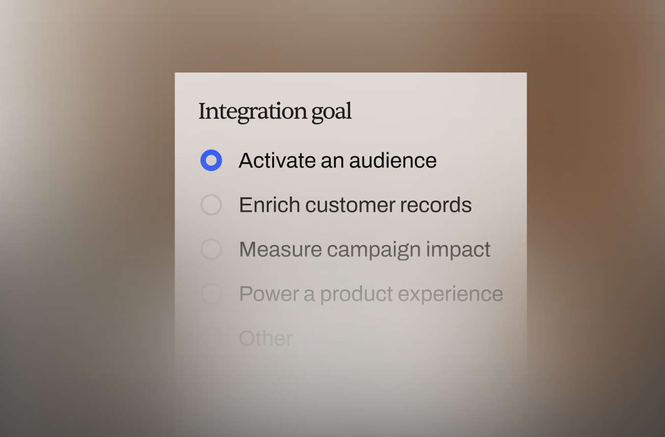 An integration-goal picker with Activate an audience selected