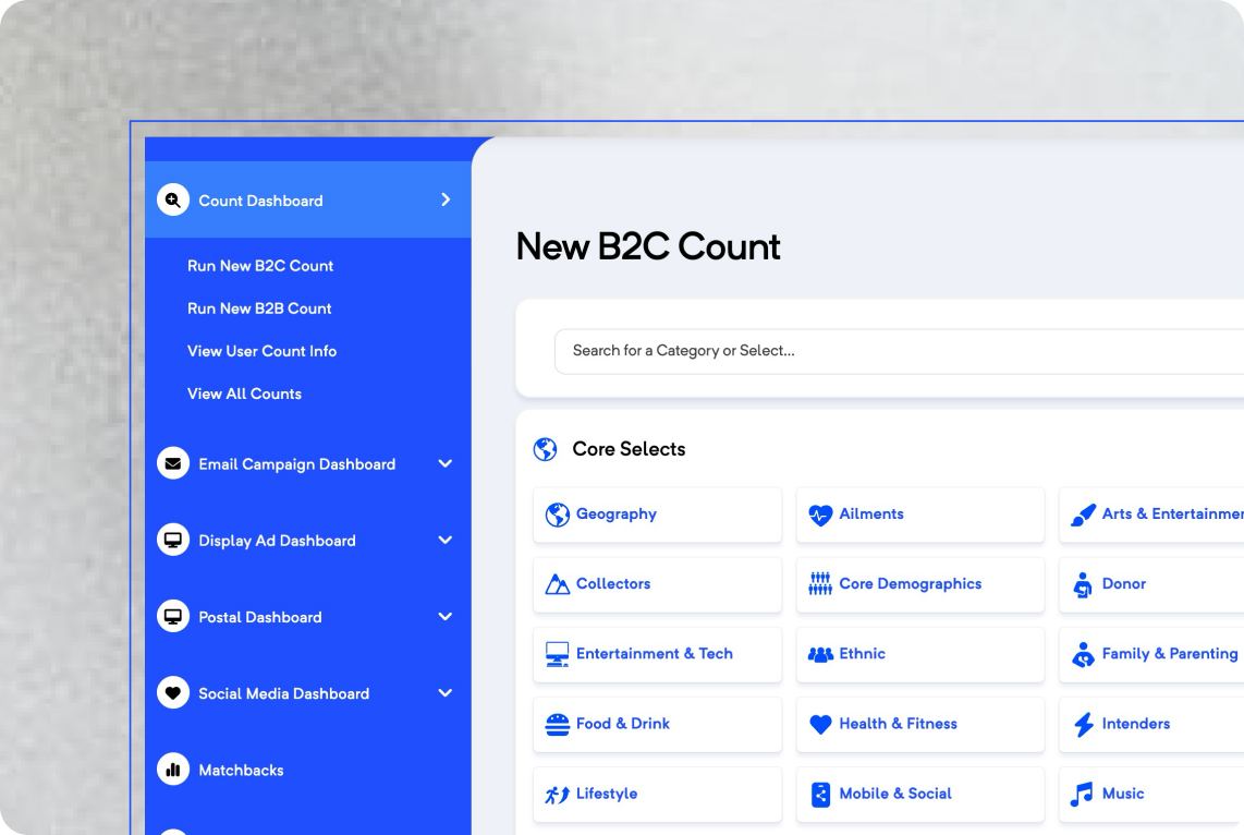 The Datasys360 count dashboard